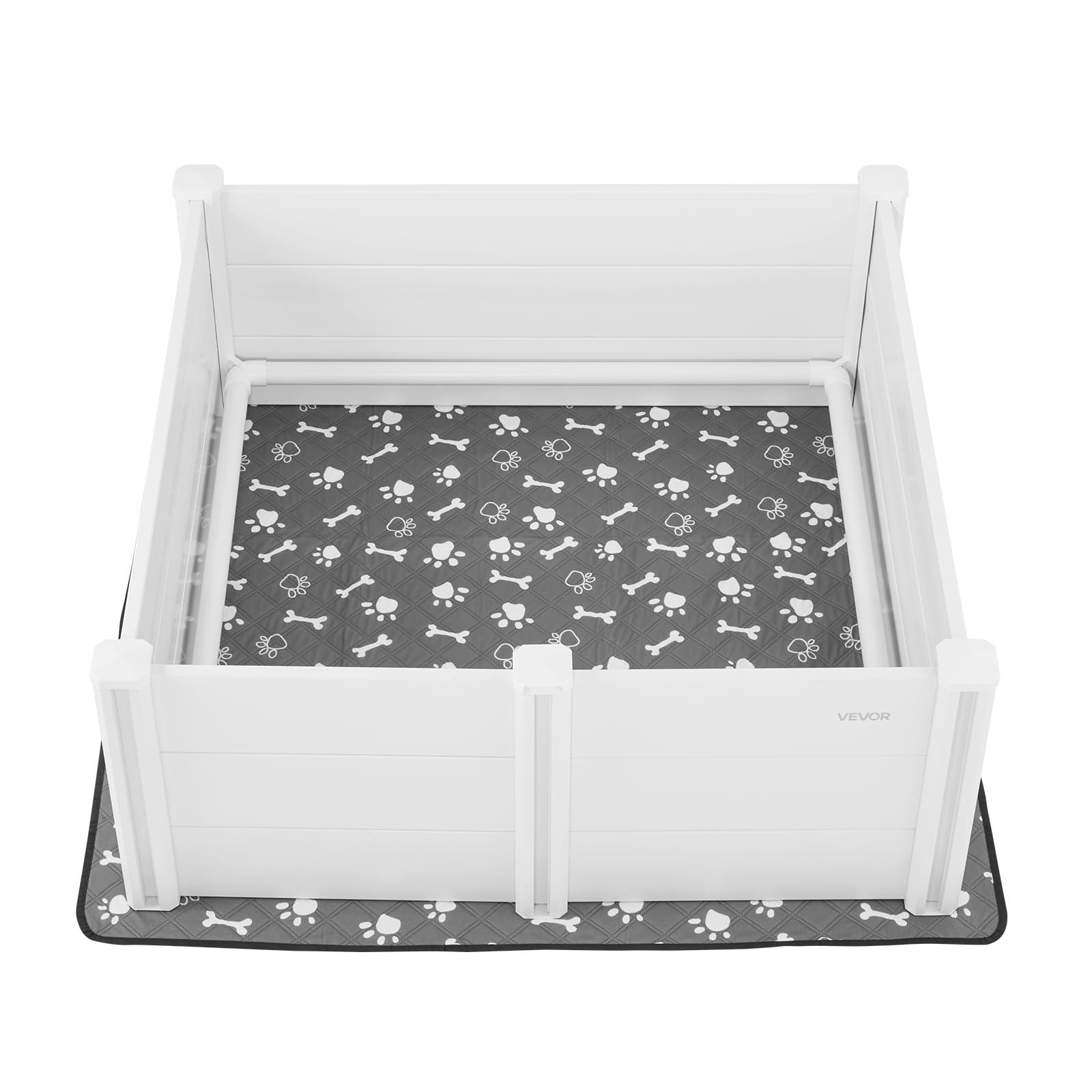 VEVOR Wurfkiste für Hunde, 122x122x46cm, Welpenlaufstall aus Kunststoff-PVC mit höhenverstellbarer Tür & waschbarer PIPI-Unterlage, verformungssicherer Welpenkiste für große Hunde, Milchweiß