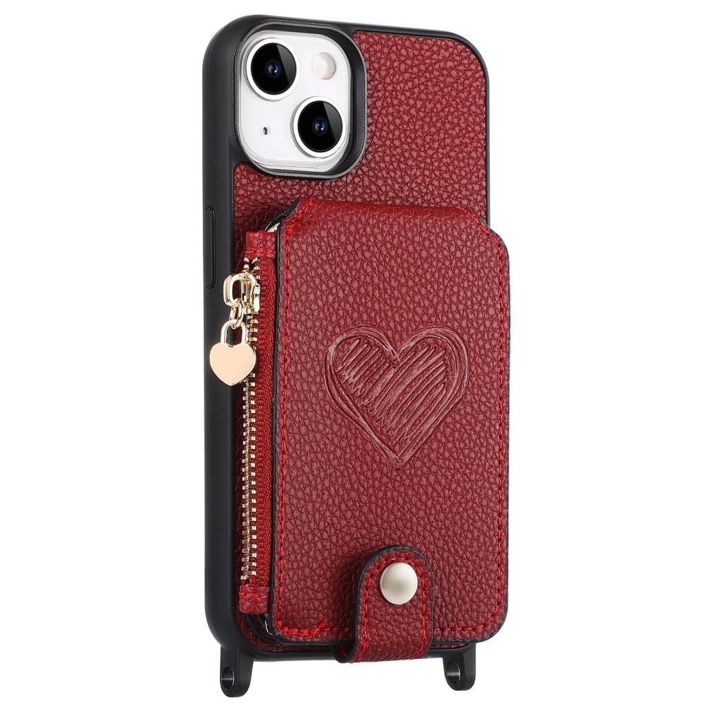 Étui iPhone 15 Pro Portefeuille Rouge Lanière - 5