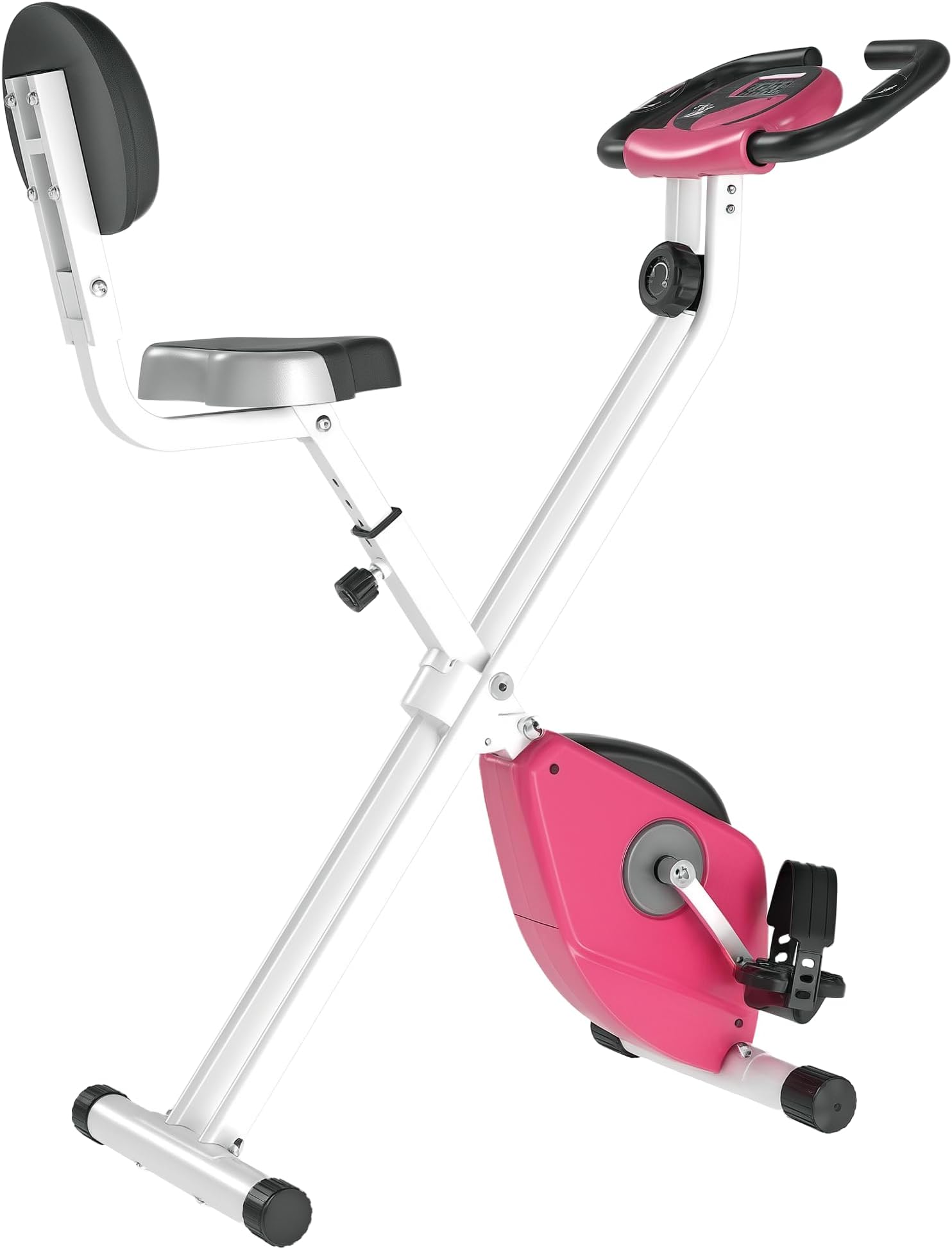 Folding Exercise Bike, Fitness Bicycle Indoor Trainer, Quiet 8-Level Magnetic Resistance, with LCD Monitor, Pulse Sensor and Wheels for Sport Maison and Cardio Training