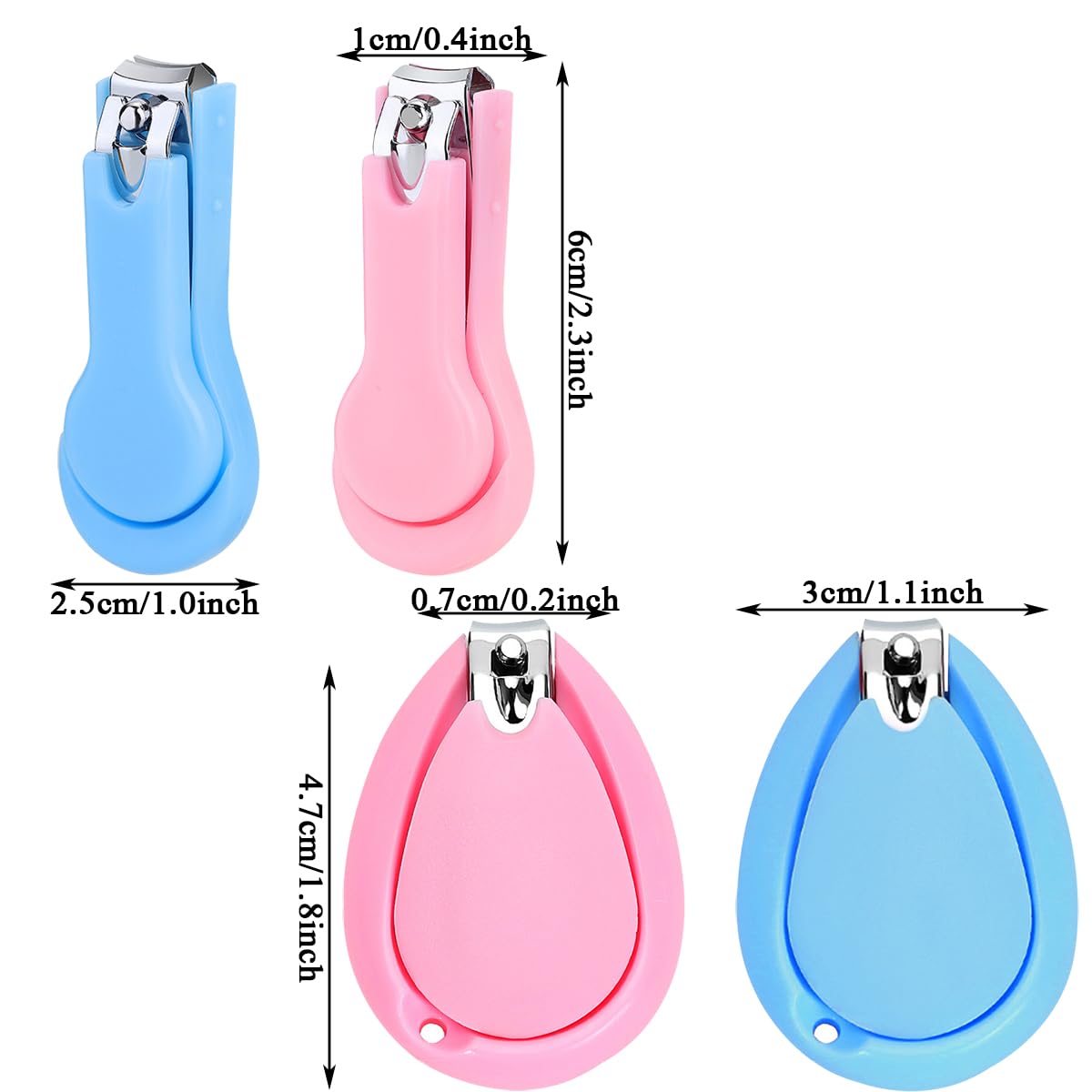 Nagelknipser, Edelstahl, Nagelknipser, Zehennagelknipser für Mädchen und Frauen, 4 Stück