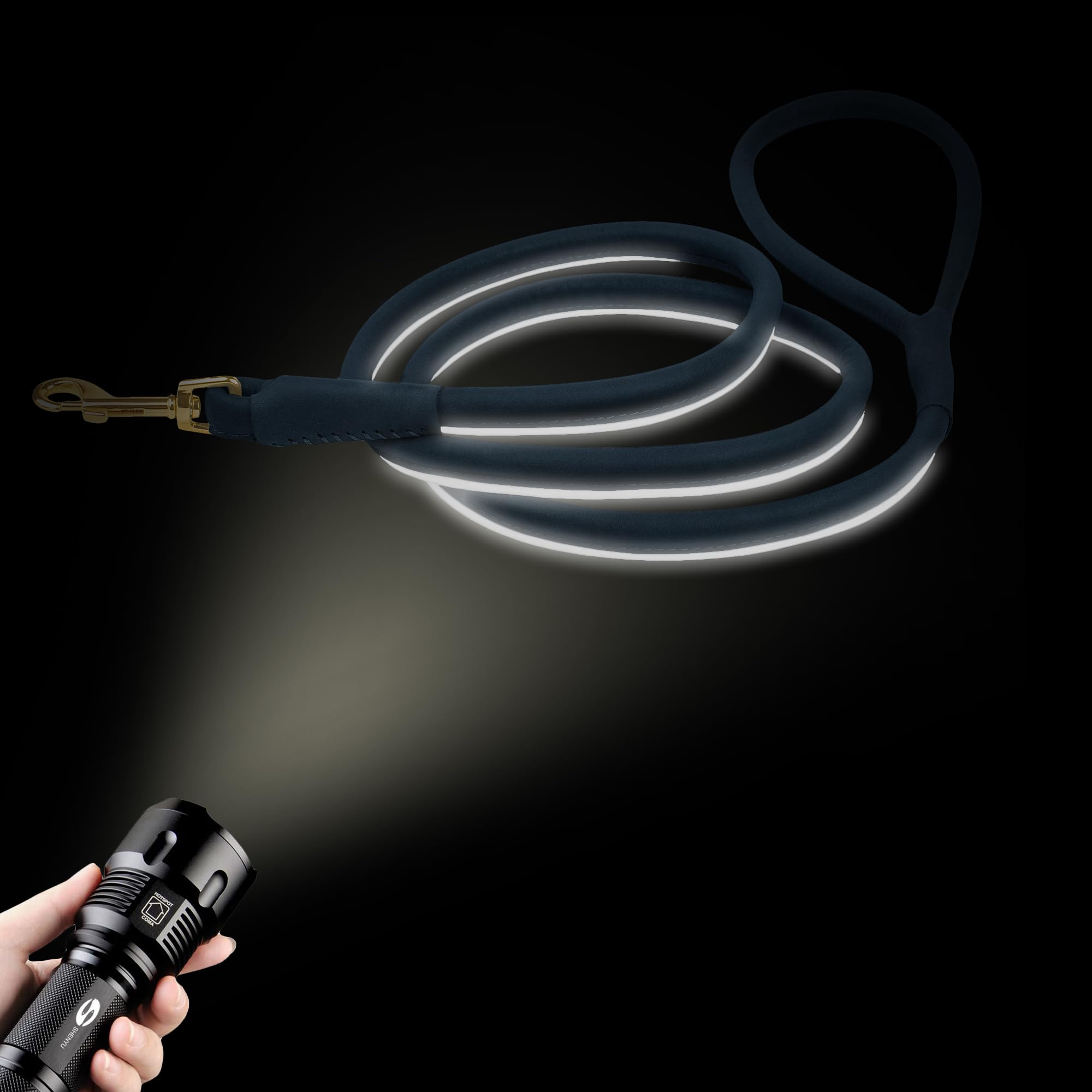 OOPSDOGGY Reflective Rolled Leather Dog Leash 6 ft Durable Dogs Lead for Small Medium Large Dogs (Black, Small) - Image 2