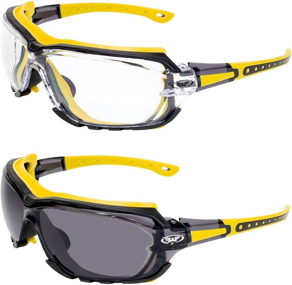 Global Vision Octane Padded Motorcycle Safety Sunglasses 2 Pair Clear and Smoke Lens ANSI Z87.1
