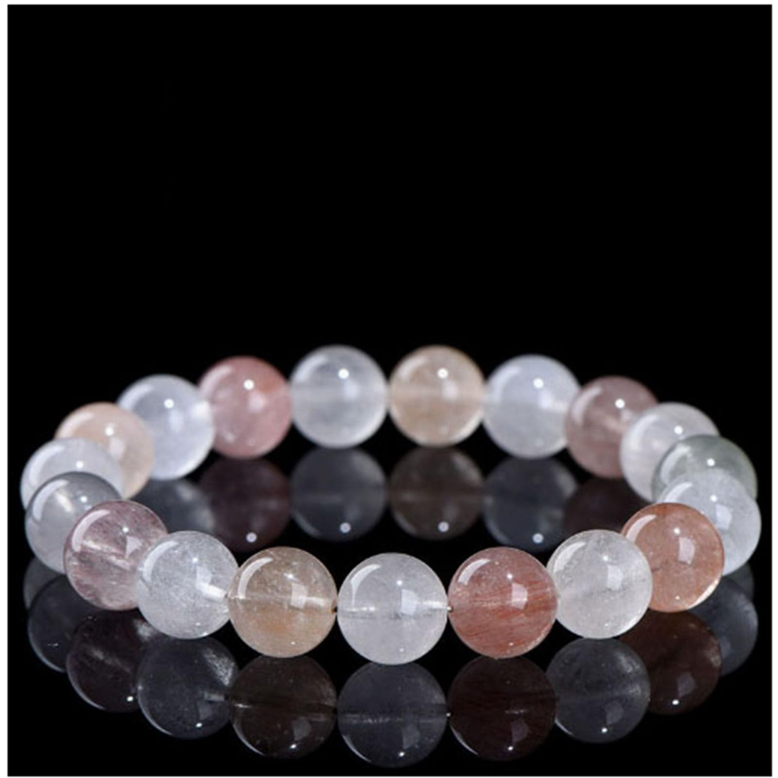 Pulsera de Cuarzo Multicolor con inclusiones sedosas, Pulsera elástica de Piedra Natural para la armonía y la Calma, joyería de Cristal elástica Ajustable para Mujer,3a,8MM