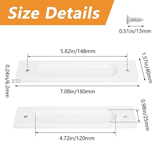 Miniatura 2 de MOROBOR Tiradores de puerta corredera empotrados rectangulares de 7.087 in, 2 piezas de aleación de aluminio blanco cálido, tiradores de dedo con