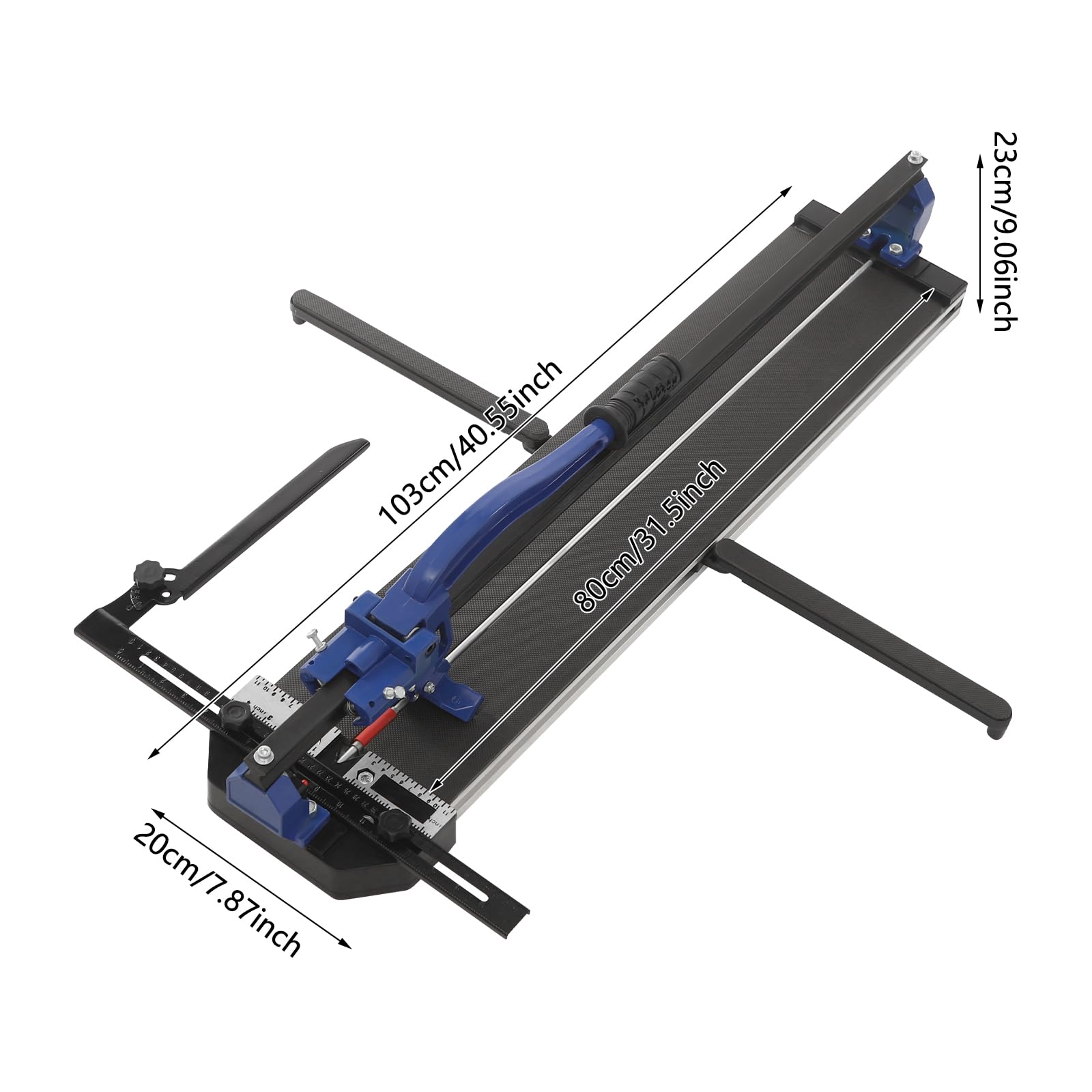 Cortador manual de azulejos, cortador en húmedo con mango ergonómico, indicador de escala integrado para azulejos de cerámica y porcelana (azul, 80 cm)