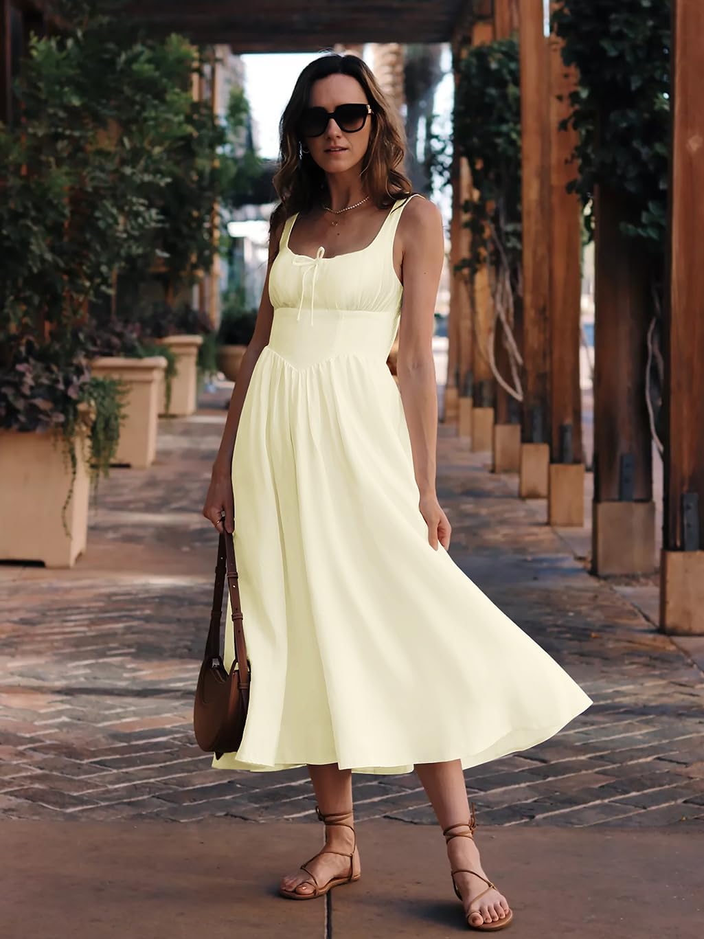 Women's Floral Corset Dress 2025 Summer Sleeveless A Line Bustier Midi Milkmaid Dress Flowy Cottagecore Sundresses - Image 6