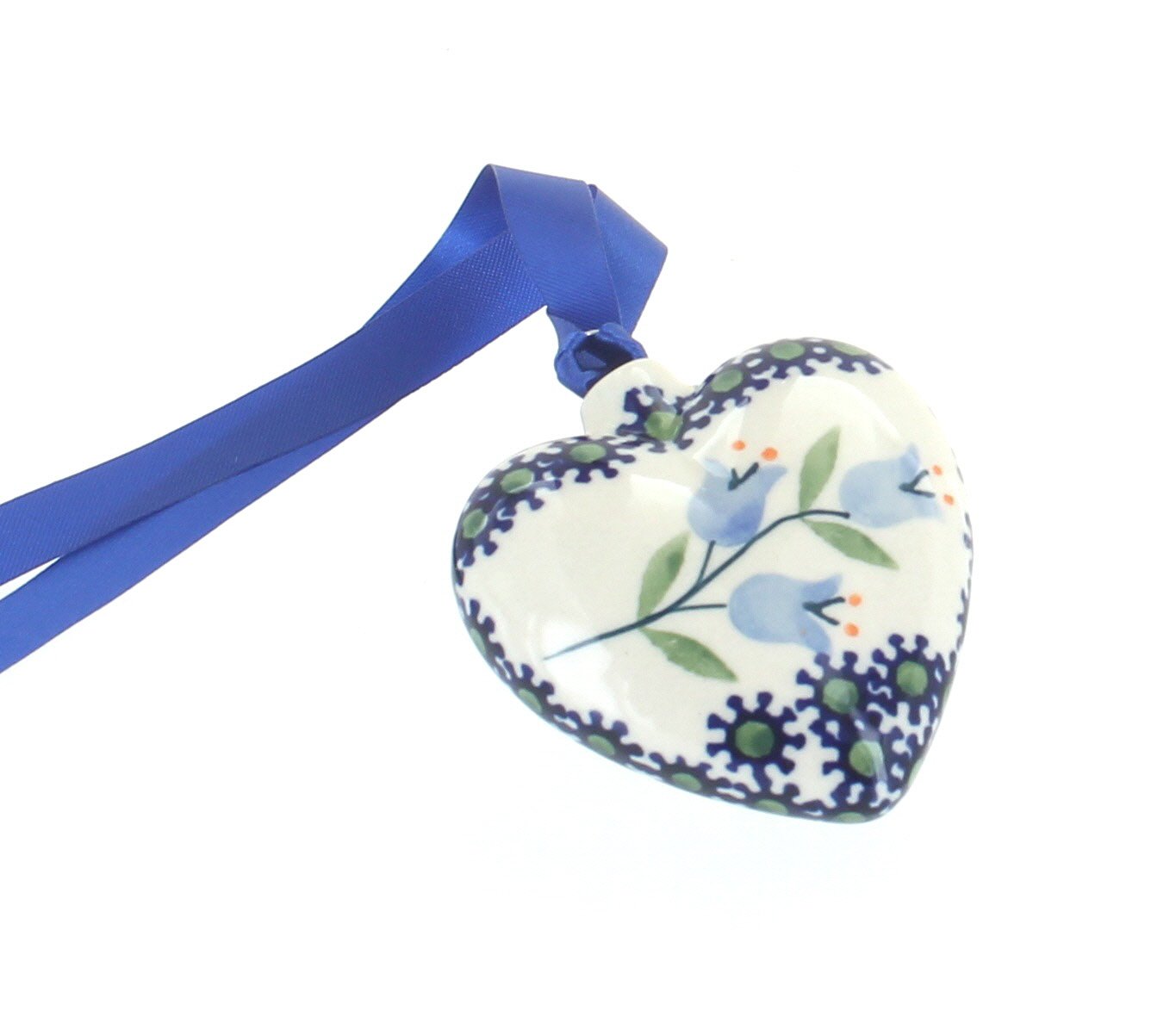 Blue Rose Polish Pottery Tulip Heart Ornament