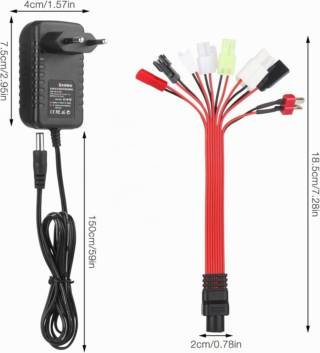 Aliwisdom Universel Chargeur Batterie RC pour 2.4V-12V (2S-10S) NIMH & NICD Batterie avec SM 2P, Tamiya/KET 2P, XH 2.54, Mini Tamiya, Huanqi, JST, Futaba/JR, T Plug Connecteur Câble pour Voiture RC