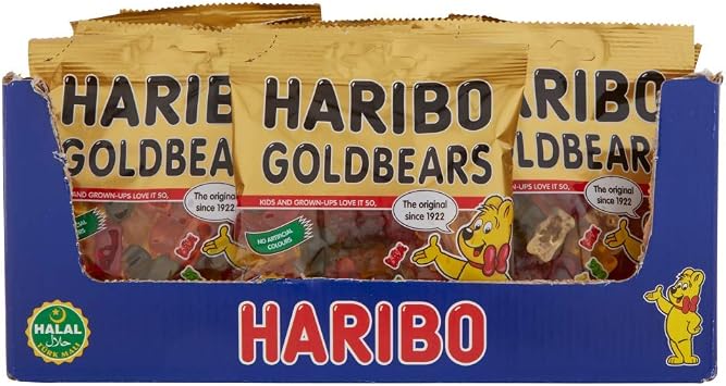 HARIBO Halal Goldbears   Fruity and Chewy Gummy Sweets   100g x 24 Packs Case