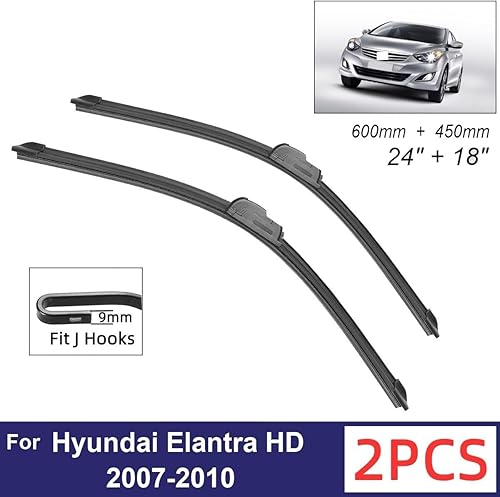 Miniatura 2 de Limpiaparabrisas de automóvil compatible con Hyundai Elantra HD 2007-2010, limpiaparabrisas delantero de goma suave, parabrisas de 24 + 18 pulgadas,