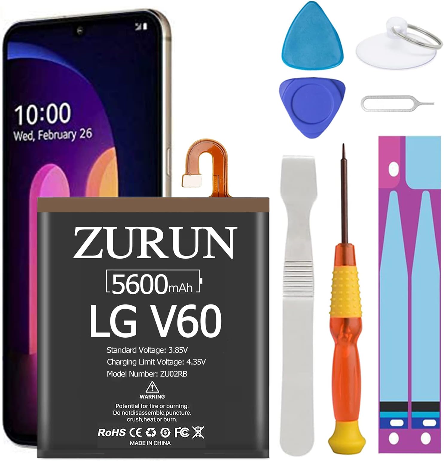 2 5600mAh Li-Polymer Battery Replacement for LG V60 ThinQ 5G BL-T46 LM-V600TM T-Mobile/Sprint/U.S. Cellular with Screwdriver Tool Kit