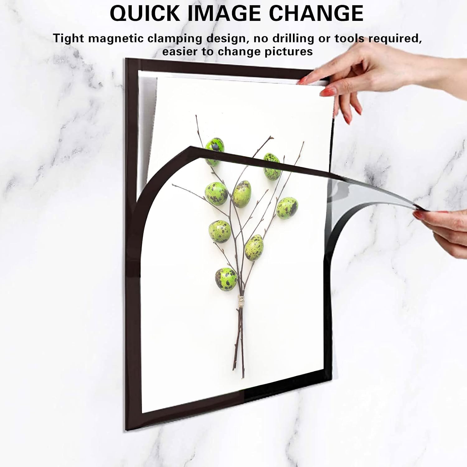 Qivine Magnetic Black Photo Frames, 12 x 16 Inch Magnetic Diamond Art Frames, Double Sided Sign Holder Frame with Self-Adhesive Reusable for Wall Office Home Bedroom (Large)