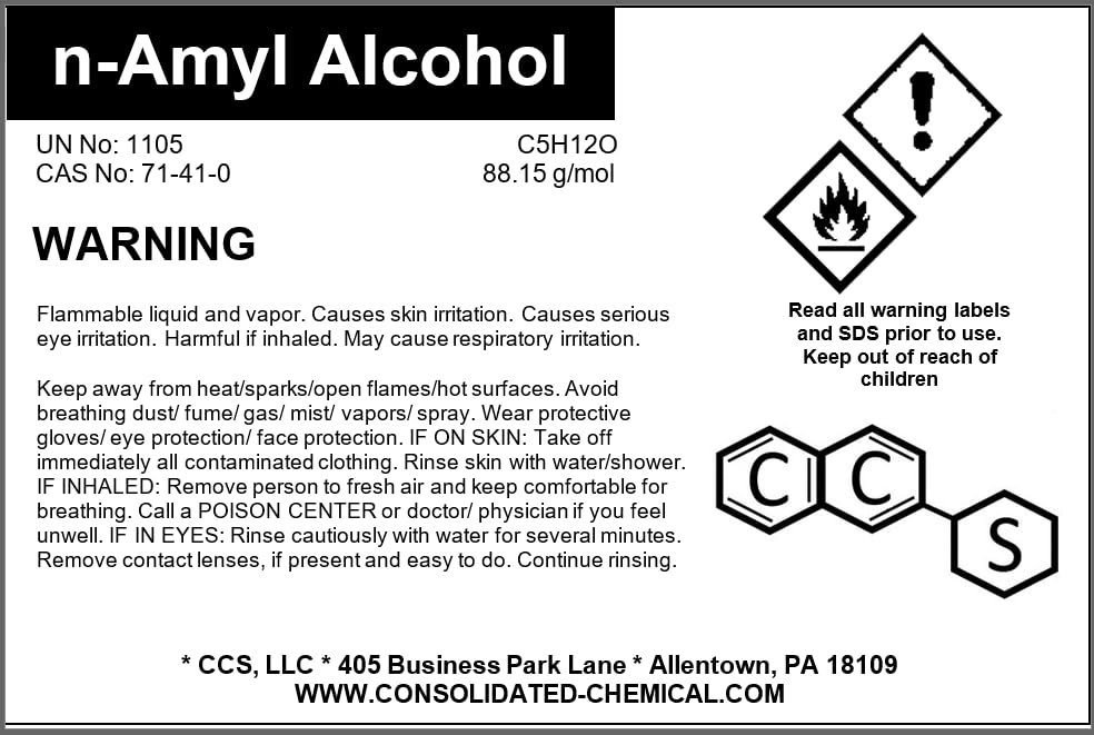 n-Amyl Alcohol Reagent Grade - New Tamper-Evident Sealed Bottles 500ml (16.9 fl oz)