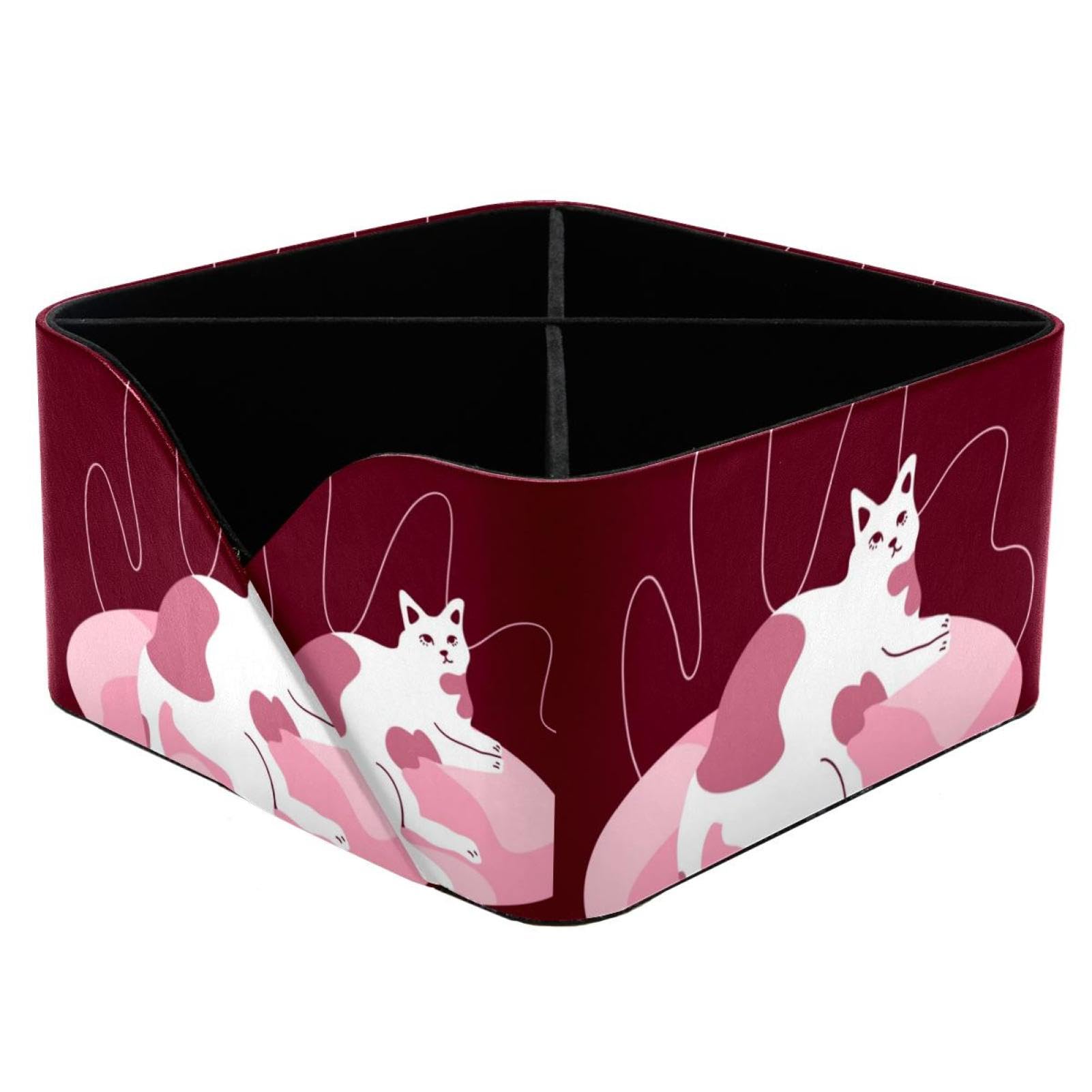 Boîte de rangement chat rose polyvalente : organisateur de table compact et durable