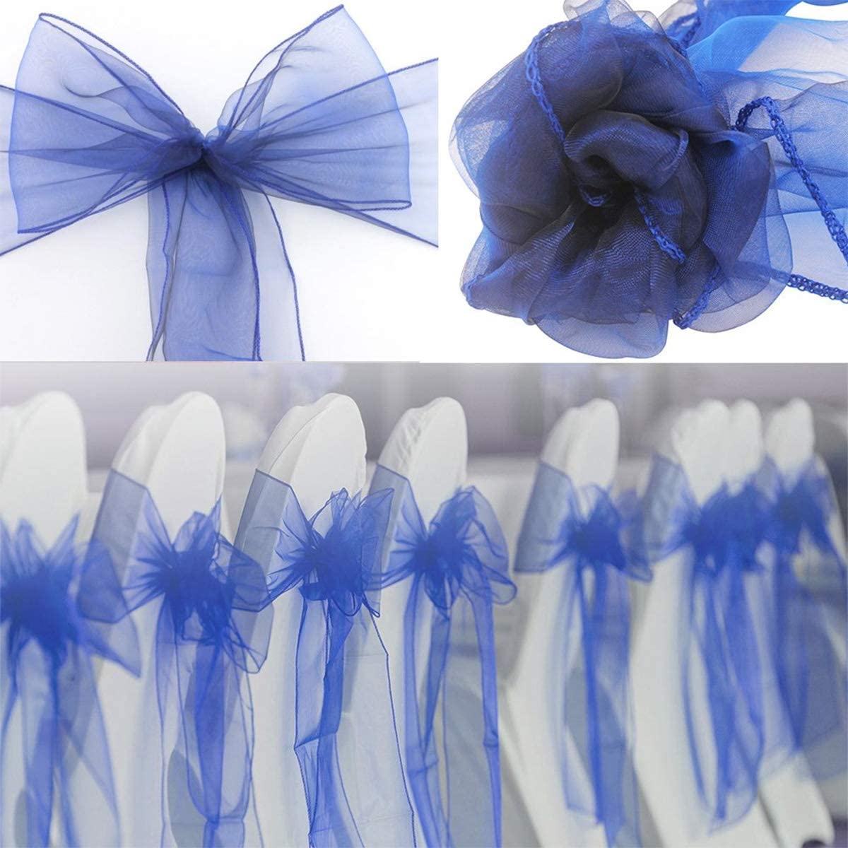 100 Stück Bänder aus Organza, Stuhlhusse, Schleifen, für Hochzeit, Dekoration, Zeremonie, Party, Event, Geburtstag, 17 x 275 cm, Marineblau