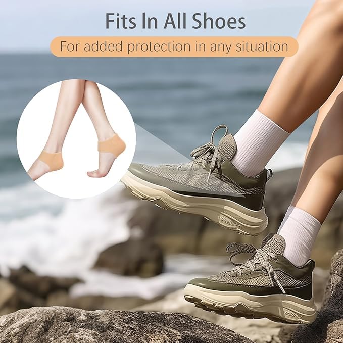 Image of ARIME ADDA Silicone Gel Heel Pad Socks for Pain Relief Heel Swelling Pain Relief Anti Crack Moisturizing Socks for Dry Hard Cracked Ankles | Man and Women Gel Heel Protectors Free Size (Limestone)