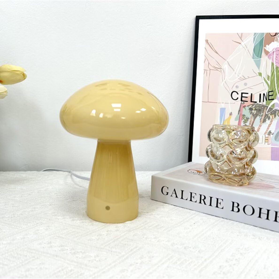Retro Glass Table Lamp Creative Cute Mushroom Bedroom Table Light Bedside Lamp Vintage Decorative Table Lighting Night Light for Living Room, Bedroom