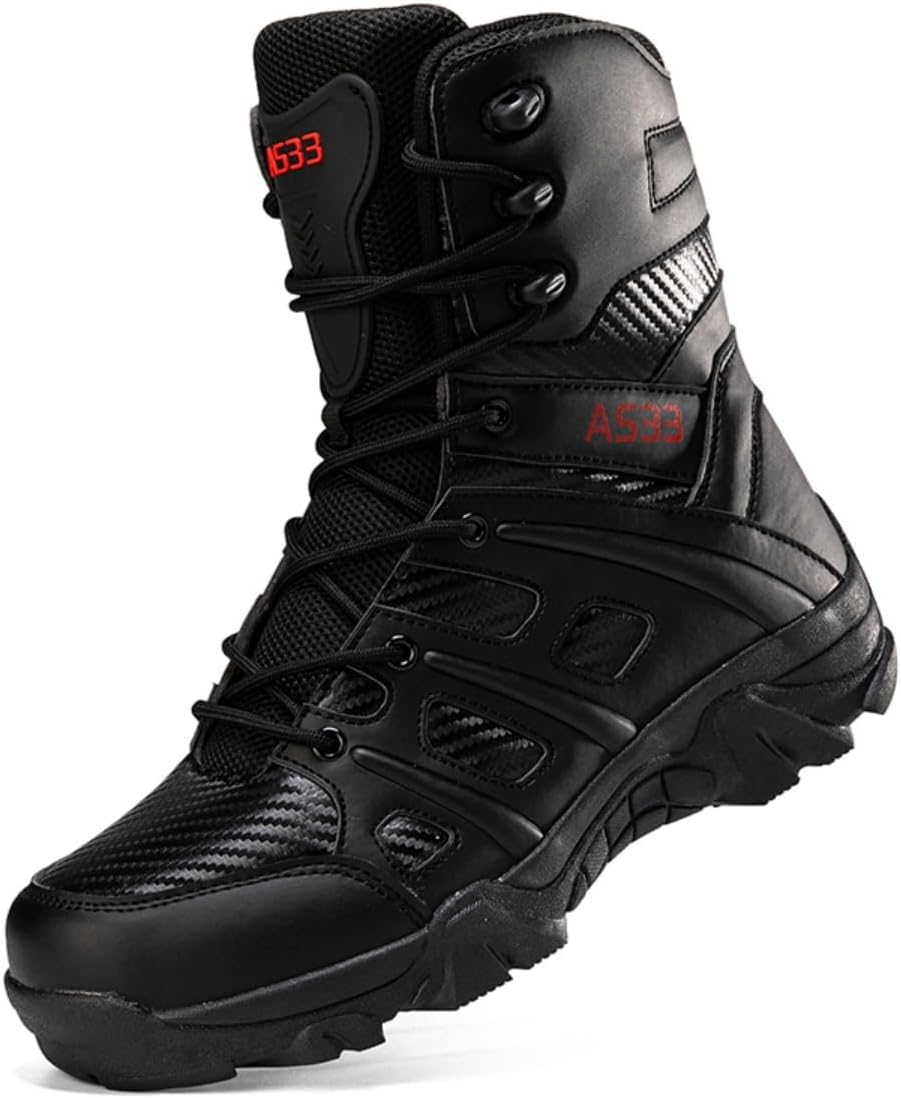 Men's Lightweight Tactical Combat Boots with Side Zipper & Slip-Resistant Sole