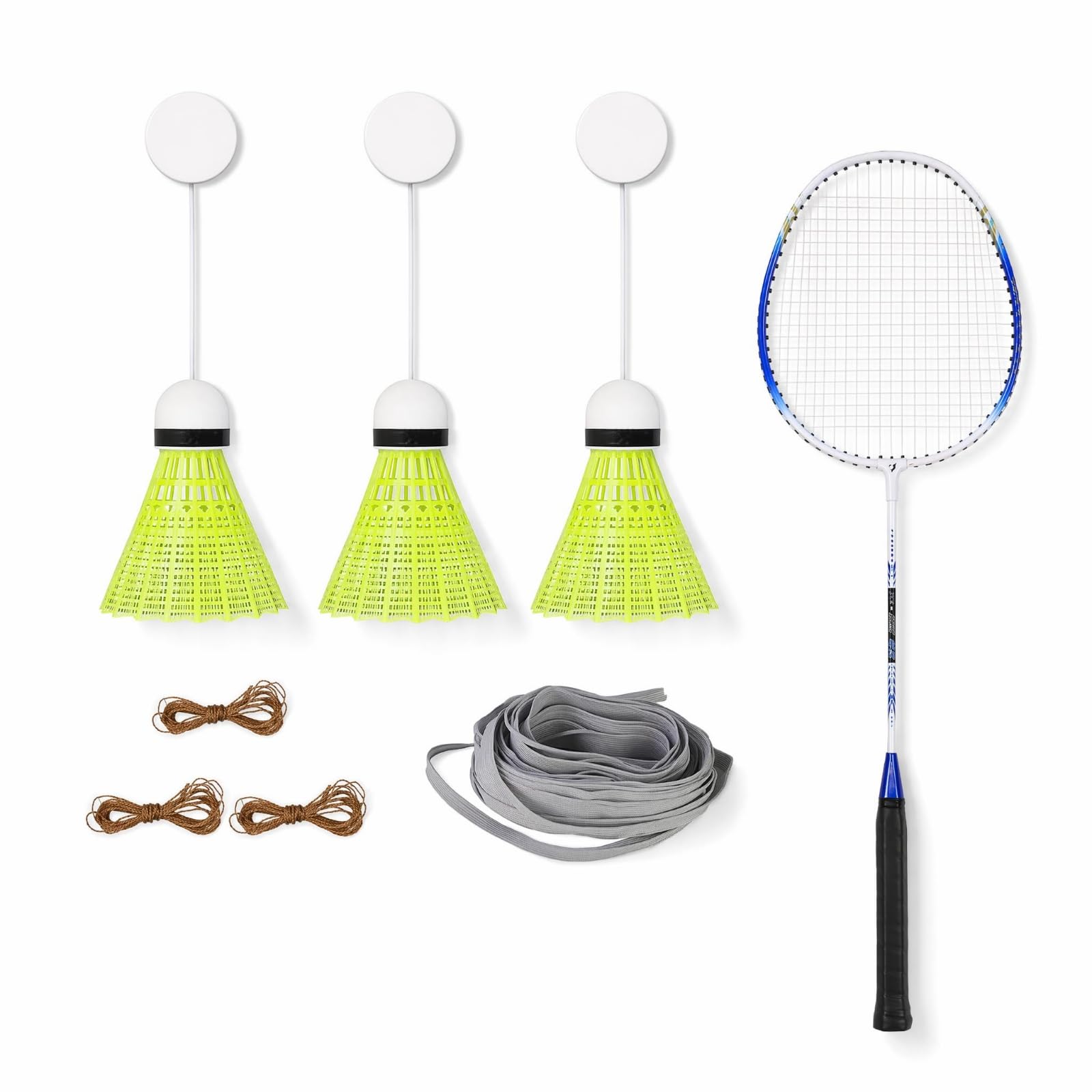 Bambini Badminton Kit Allenamento in Solitaria a Sospensione Volano con Ganci Montaggio a Soffitto Materiale Plastica Nylon