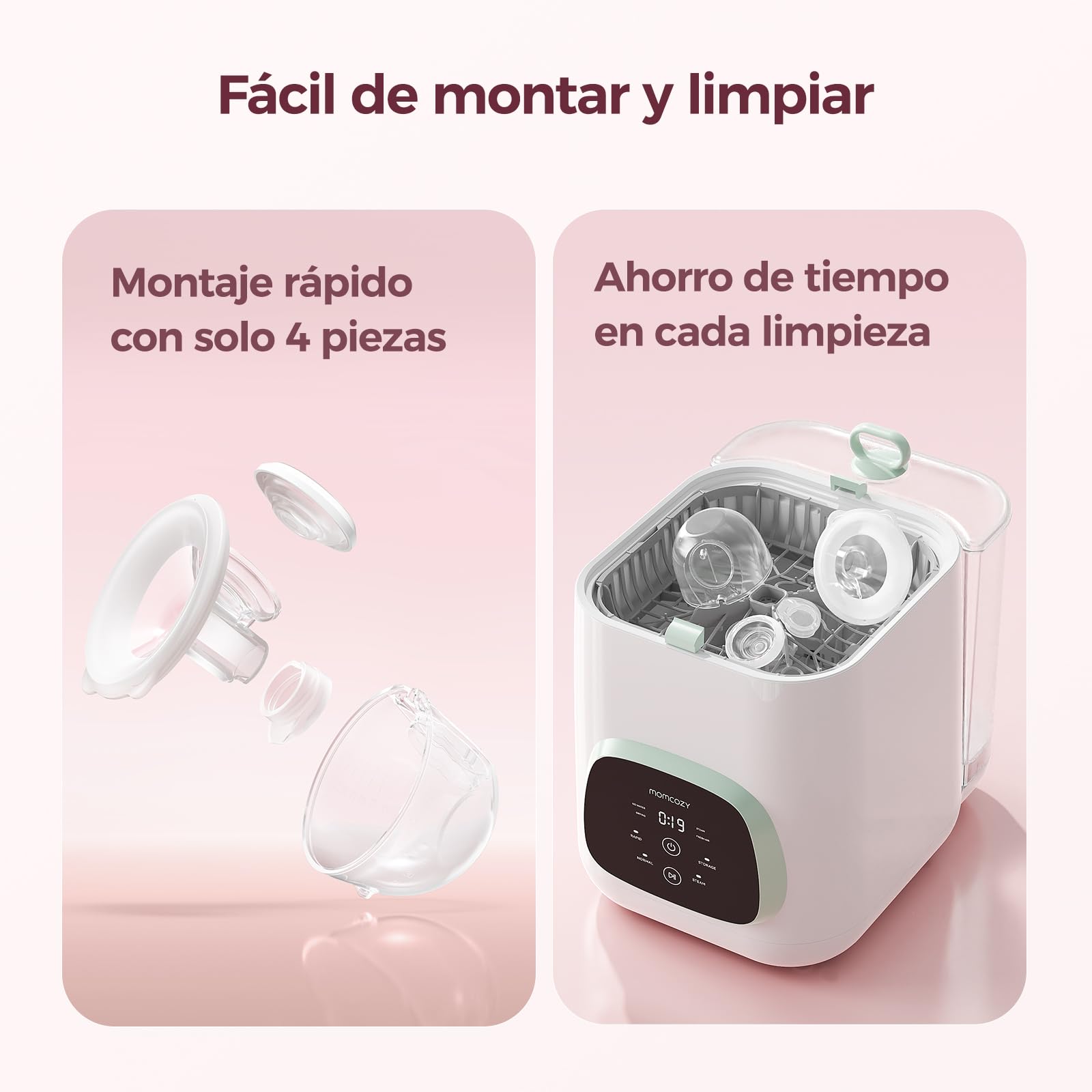 Momcozy S12 Pro Quick Sacaleches Eléctrico Manos Libres Inalámbrico, con Brida Híbrida DoubleFit™ de 24 mm, 3 Modos y 9 Niveles, Pantalla Inteligente, Extractor de Leche Portátil