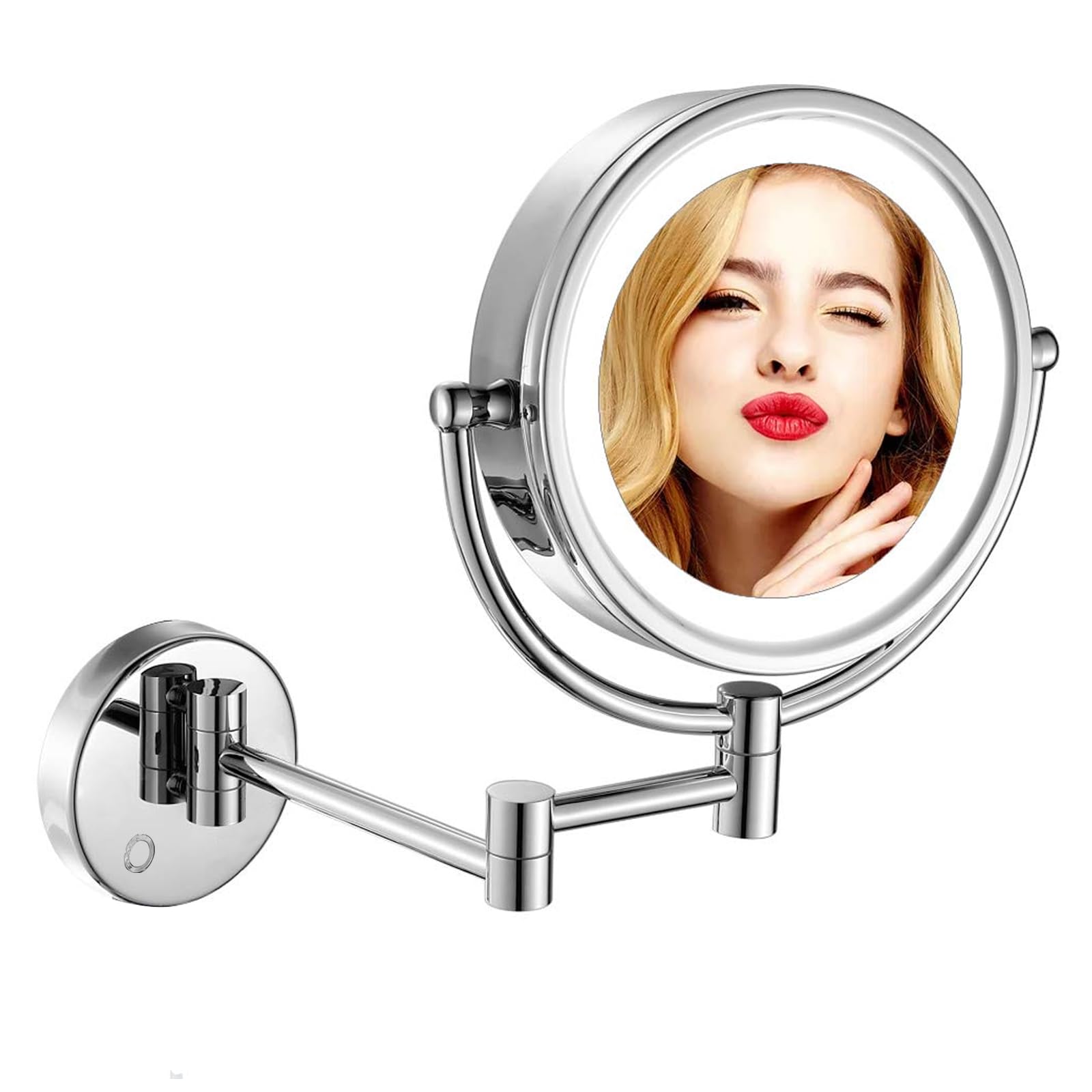 GURUN Wall Mounted Hardwired Makeup Mirror with 3 Tones Dimmable LED Lights 10x Magnifying Mirror with Touch Control for Bathroom Bedroom 13" Extendable Arm Direct Wire M1809D-T(10x,Chrome)