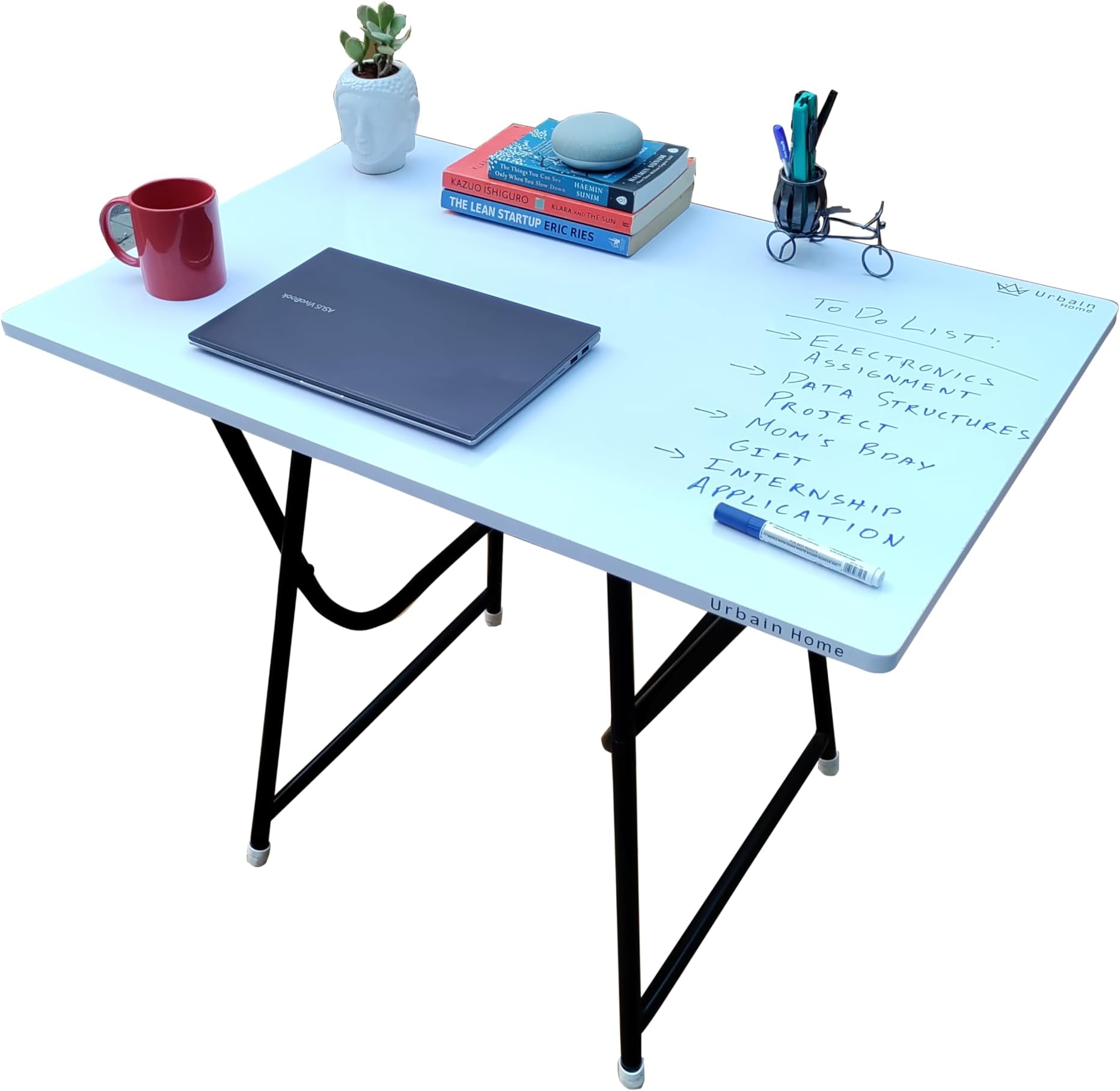 Folding Study Table, Multipurpose Foldable and Portable Computer Desk, Big Size White Board Laptop and Home Office Desk, 2 Seater Folding Dinning Table (Glossy White)