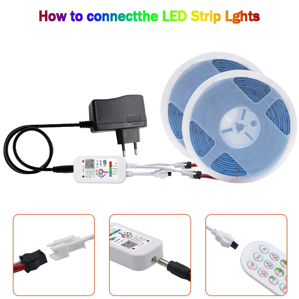 Striscia LED COB indirizzabile RGB WS2811 IC 12V con controllo APP musicale Bluetooth 5050 LED Pixel Rope Light, 720 LEDs/M Striscia LED tagliabile CRI 90+, adatta per feste fai da te[3M|RGB]