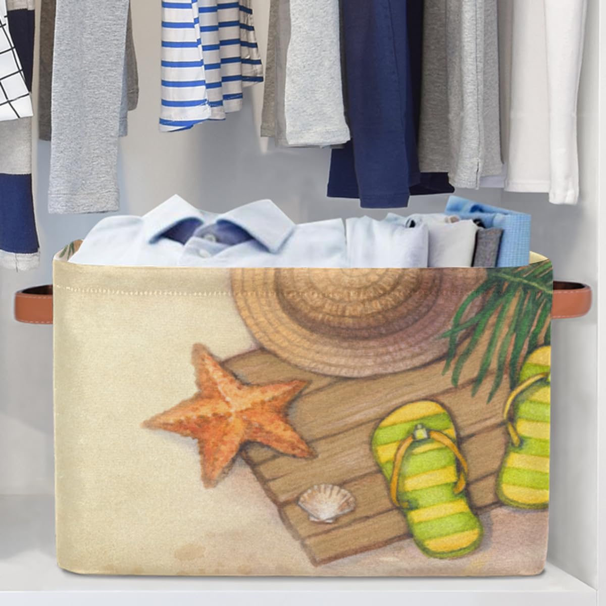 Lot de 2 grands paniers de rangement pliables en paille, pour la plage, l'été, les coquillages, les étoiles de mer, les jouets, les vêtements, le bureau, le salon