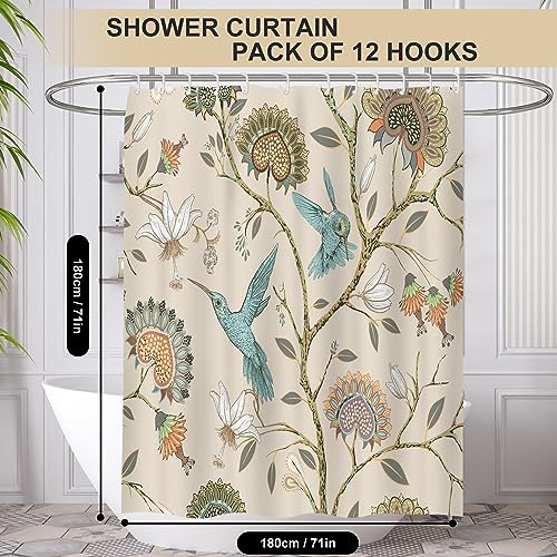 Minicoco Integrated Room Shower Curtain 100% Polyester Waterproof Mould Proof Floral Shower Curtain with 12 Hooks - Image 2