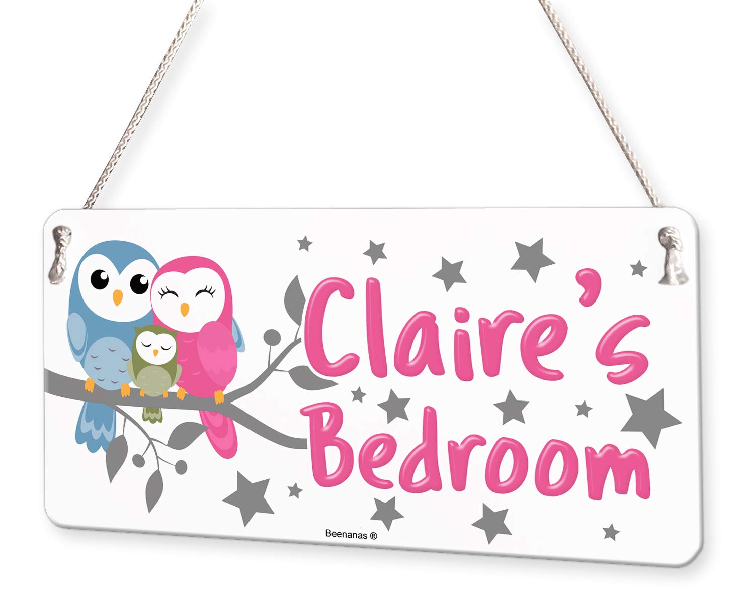 Beenanas Owl Family Personalised Childs Bedroom Door Sign Name Plaque