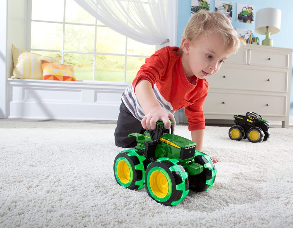 John Deere Monster Treads Lightning Wheels Tractor Toy Light Up Monster Truck Toy with Neon