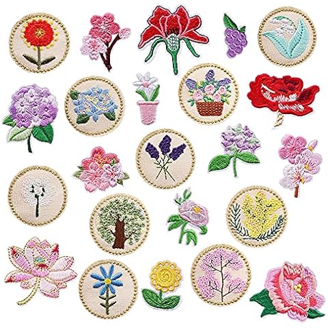 Woohome 23 PCS Iron on Patches Flower Appliques Stickers, Rose Hydrangea Lotus Mixed Flower Basket Embroidery Decorative Patches Applique Sew on Patches for Craft DIY, Clothes, Dress, Hat Cover