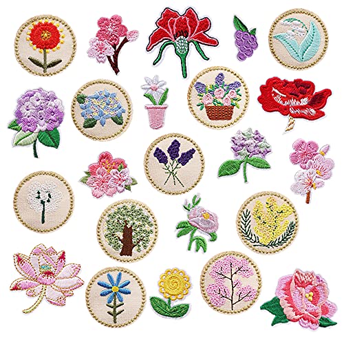 Woohome 23 PCS Iron on Patches Flower Appliques Stickers, Rose Hydrangea Lotus Mixed Flower Basket Embroidery Decorative Patches Applique Sew on Patches for Craft DIY, Clothes, Dress, Hat by Woohome - Used condition - US$8.01