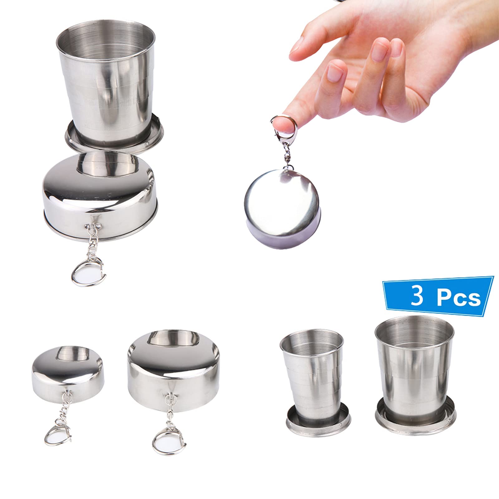 3 szt. 75 ml / 140 ml / 240 ml składany kubek ze stali nierdzewnej przenośny do podróży na zewnątrz chowane teleskopowe składane kubki składany kemping turystyczny kubek