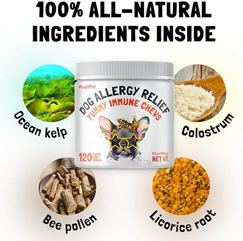 Miniatura 6 de Masticables para aliviar la alergia para perros y suplemento inmunológico y digestivo con aceite de salmón silvestre, calostro, cúrcuma, probióticos