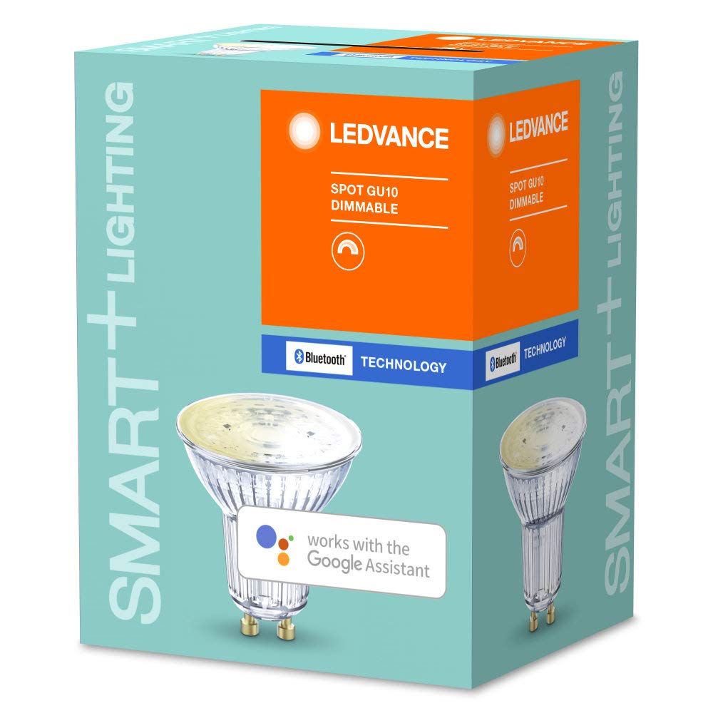 LEDVANCE Lámpara reflectora Smart LED, Bluetooth, GU10, blanco cálido (2700K), reemplaza las lámparas incandescentes con 40W, controlable con Alexa y Google, SMART+ Spot GU10 DIM, paquete de 4
