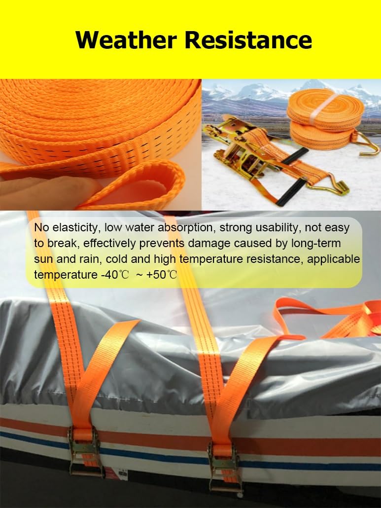 Correas de Amarre con trinquete sin Fin de 3-98 pies de Largo y 2 Pulgadas de Ancho, trinquete de Amarre de Carga, for Motocicletas, remolques, Camiones, Kayak(Oranje,8m/26.2Ft)