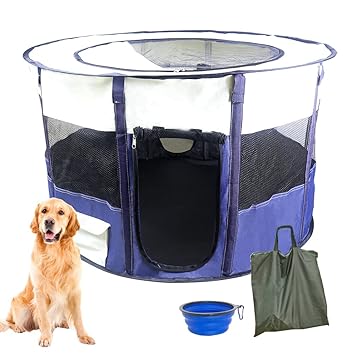 KTWEGOFU Portable Pet Playpen Foldable Dog and Cat Playpen+Free Travel Bowl+Free Carrying Case, Exercise Kennel Tent for Pet Indoor and Outdoor Travel Removable Shade Cover of Water Resistant (M)