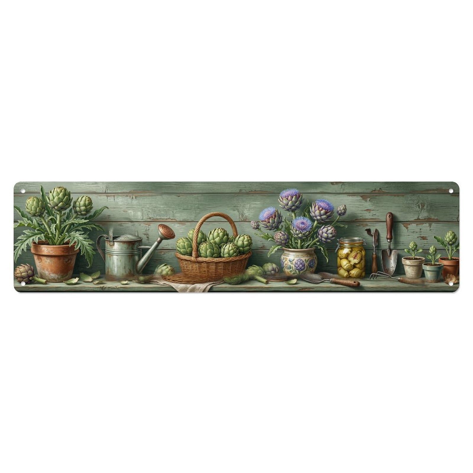 Fqnyr Style Metal Tin Sign Garden Tools Vintage Artichoke Vegetable Pattern