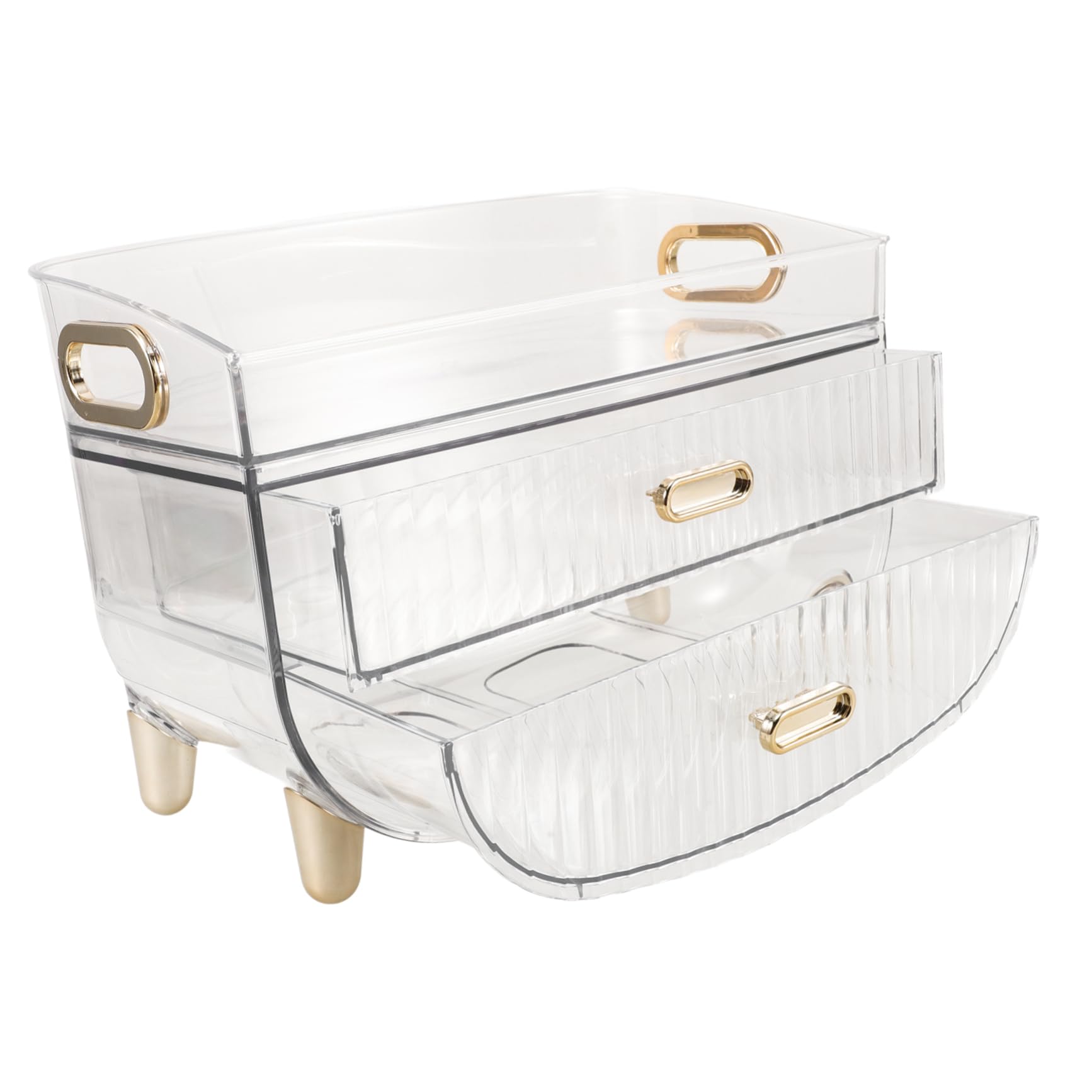 Healvian Organizer per Trucchi da Banco in Plastica, 3 Livelli con Cassetto, Capienza Grande, per Skincare e Gioielli, Facile da Pulire