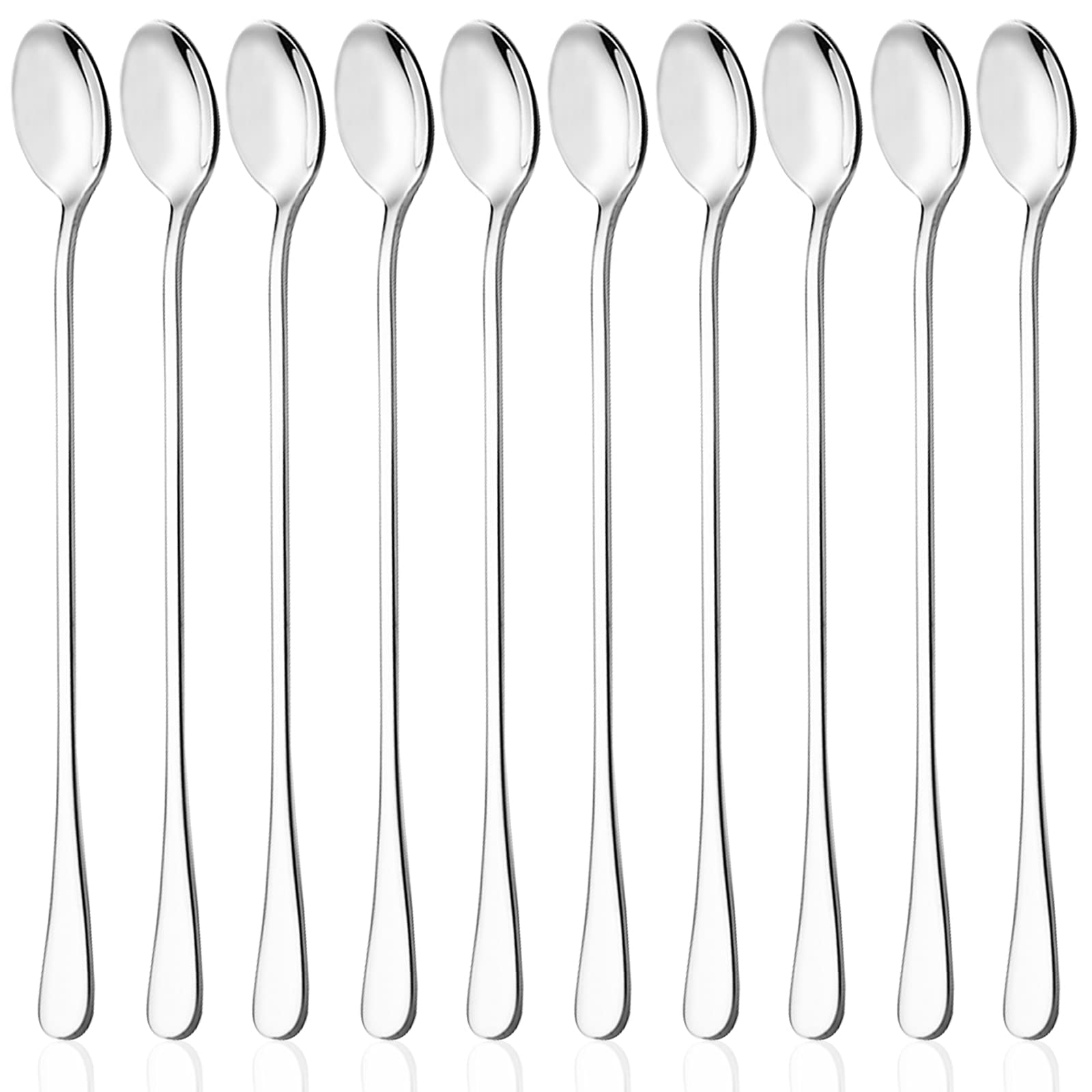 9 Inch Long Handle Iced Teaspoon, Set of 10 Stainless Steel Iced Teaspoon for Iced Tea, Coffee, Cocktail, Milkshake, Cold Drink
