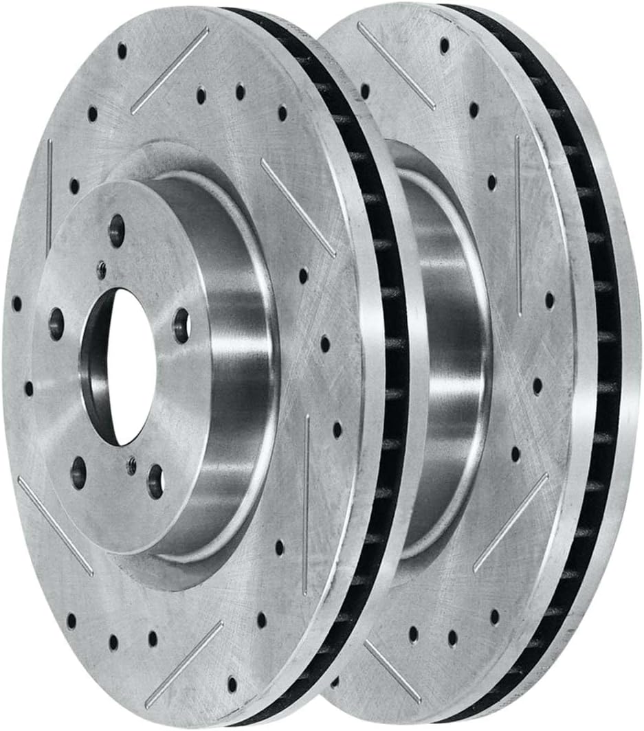 AutoShack Front Vented & Rear Solid Drilled & Slotted Silver Zinc Coated Brake Rotors + Ceramic Pads 12-PC Brake Kit Replacement for 2009-2013 Toyota Matrix 2009-2010 Pontiac Vibe SilverShield Pro