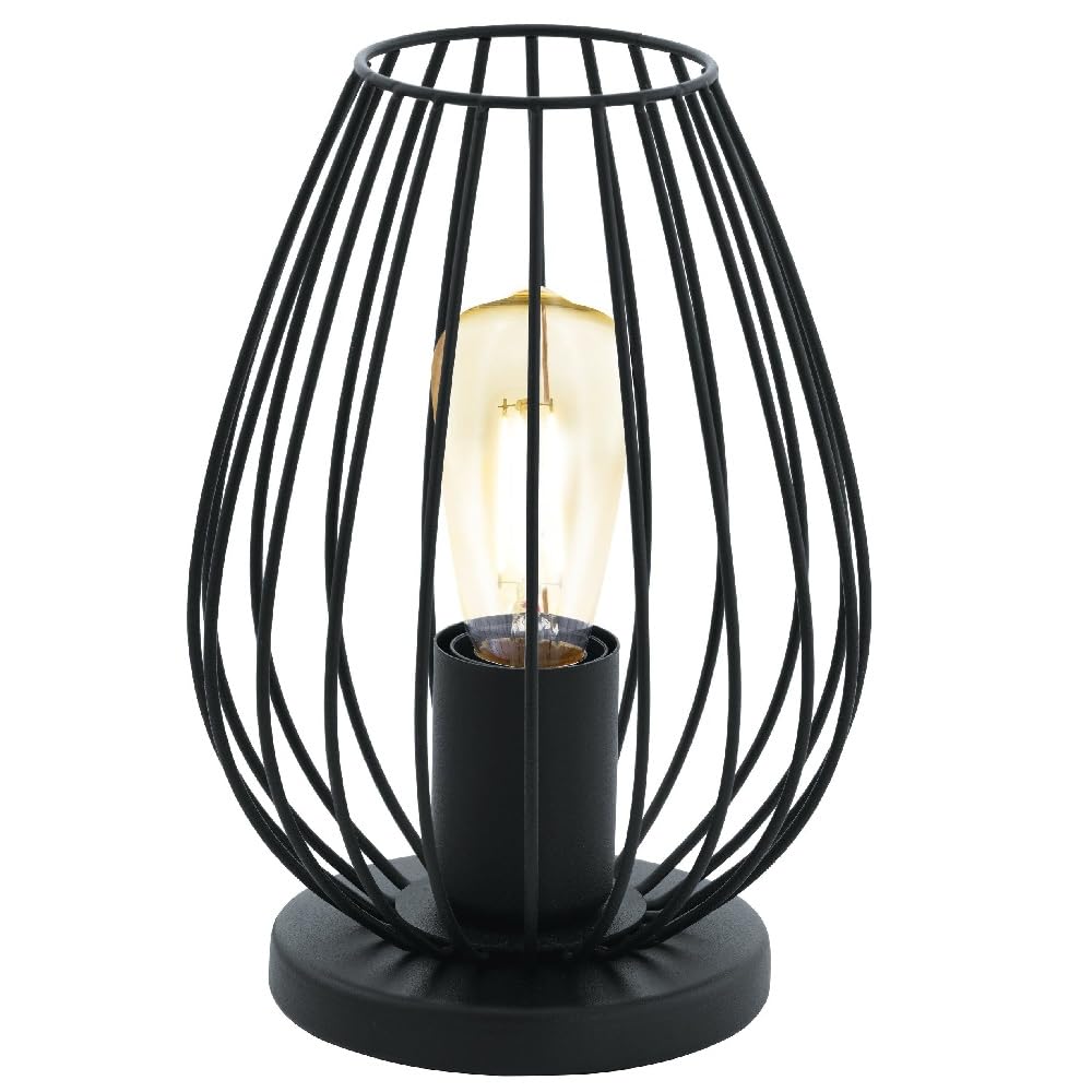 Britalia Matt Black Metal Wire Cage Base Vintage Retro Table Desk Lamp | 23cm Height | 1 x ES E27 Lamp Bulb Required | UK Approved | Inline On Off Switch | Modern Influence | Bird Cage