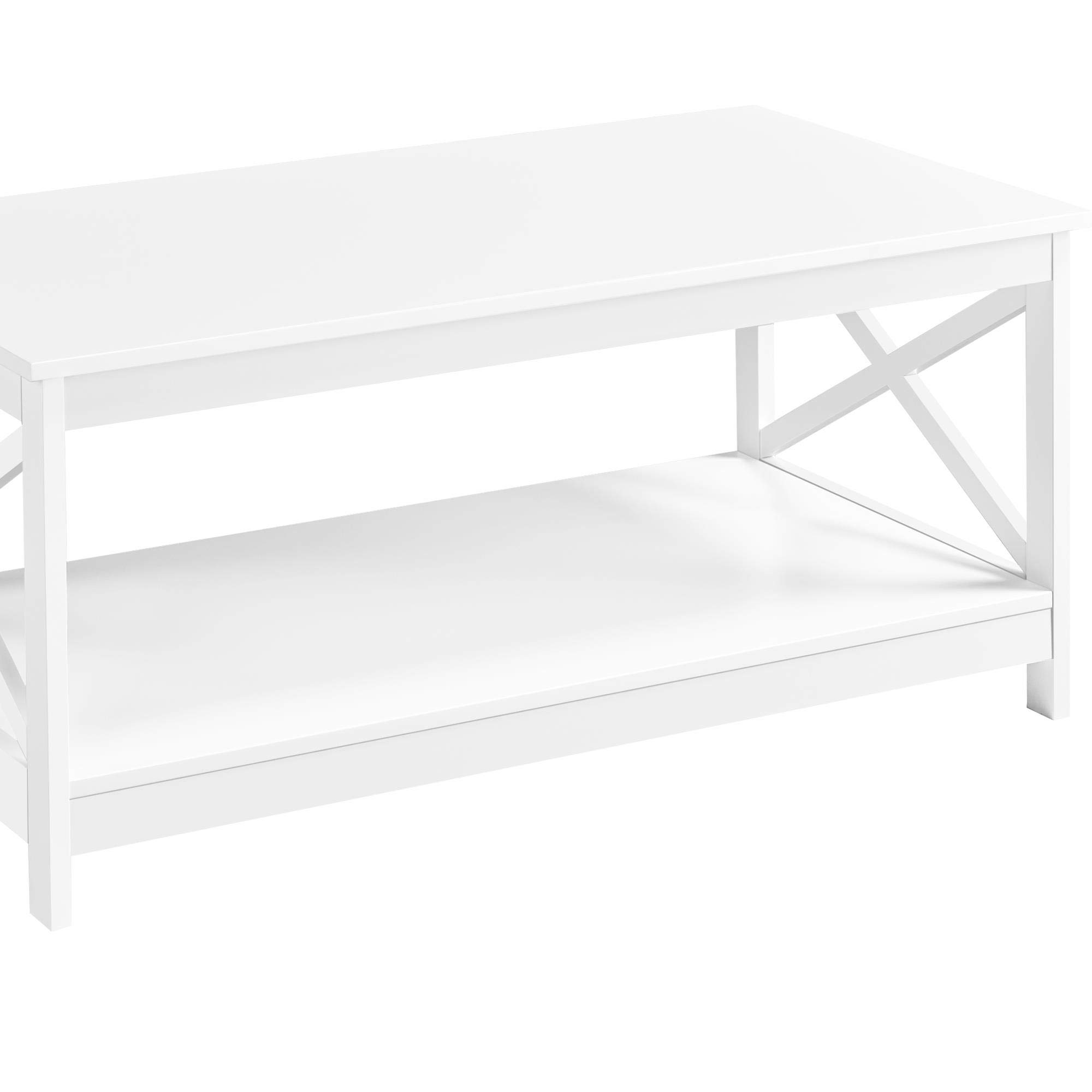 Yaheetech Mesa de Centro Moderna con Estructura en X Mesa de Café con Doble Nivel de Almacenamiento 100x50x45cm Ideal para Libros Revistas Blanco