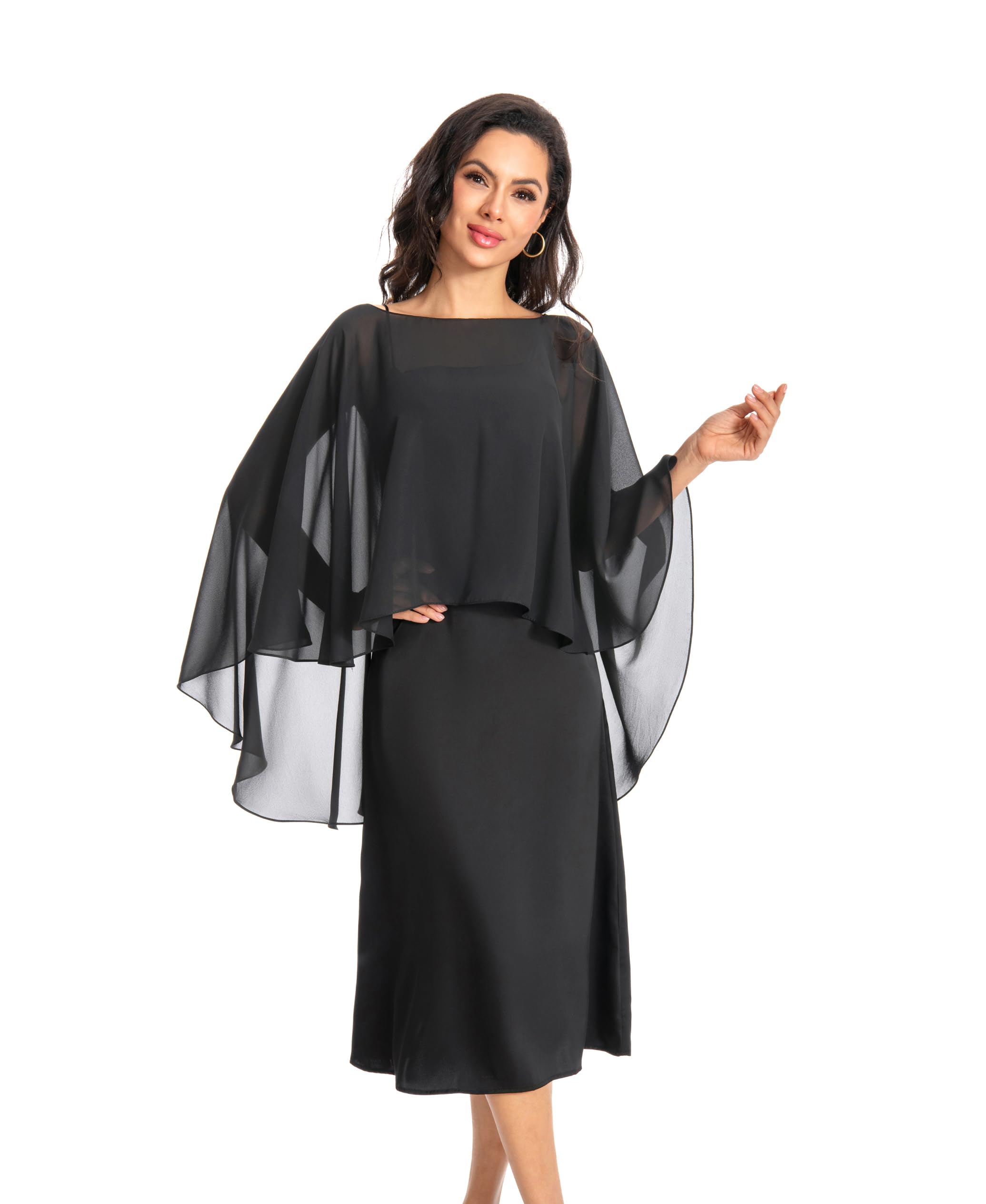 Baoqiya Chiffon Capes Sheer Capelets Long Cape Poncho For Women Plus Size
