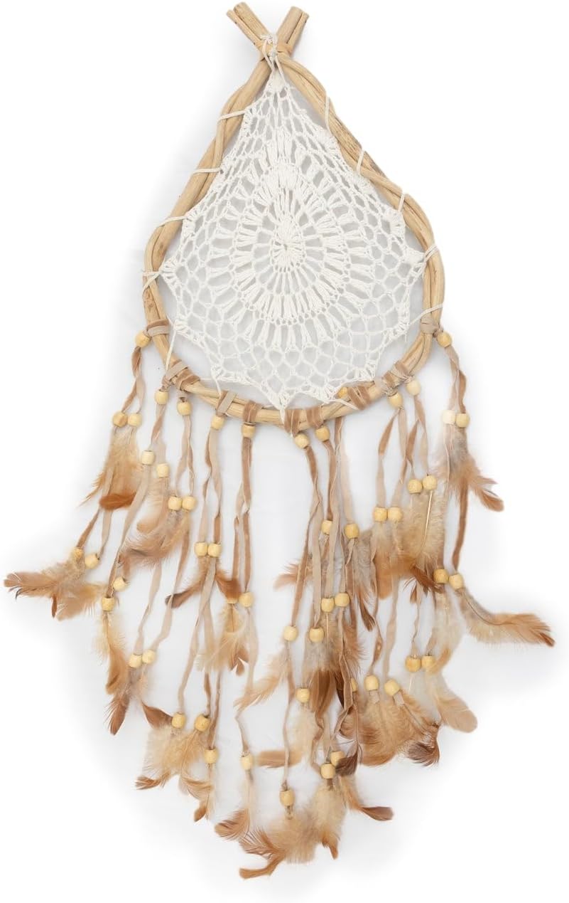 Sugarboo Teardrop Dreamcatcher - 10" x 14.5" - Boho Handwoven Catcher with Red and Orange Feather Tassles - Whimsical Wall Hanging Decor