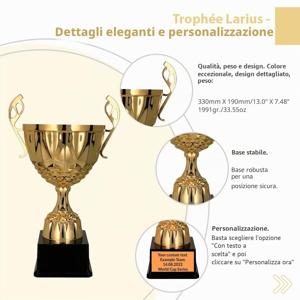 Larius Coppa in metallo oro e argento, trofeo con incisione a scelta