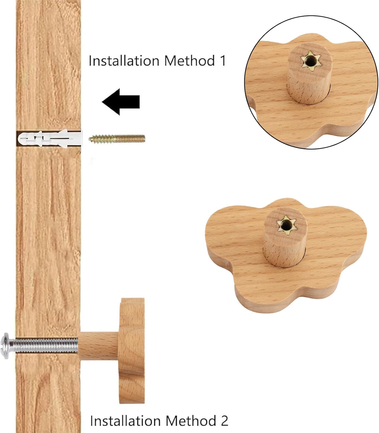 MOROBOR 12PCS Cloud Shaped Wooden Knobs, Single Hole Beech Wood Handles Natural Wood Cupboard Cabinet Handles Knobs for Chest of Drawers with Screws& Expansion Tube