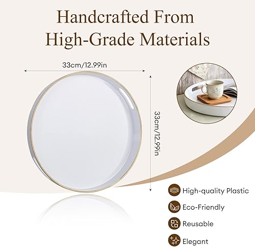 Miniatura 8 de Zosenley Bandeja decorativa, bandeja redonda de plástico con asas, moderna bandeja de tocador y bandeja para servir otomana, mesa auxiliar, cocina