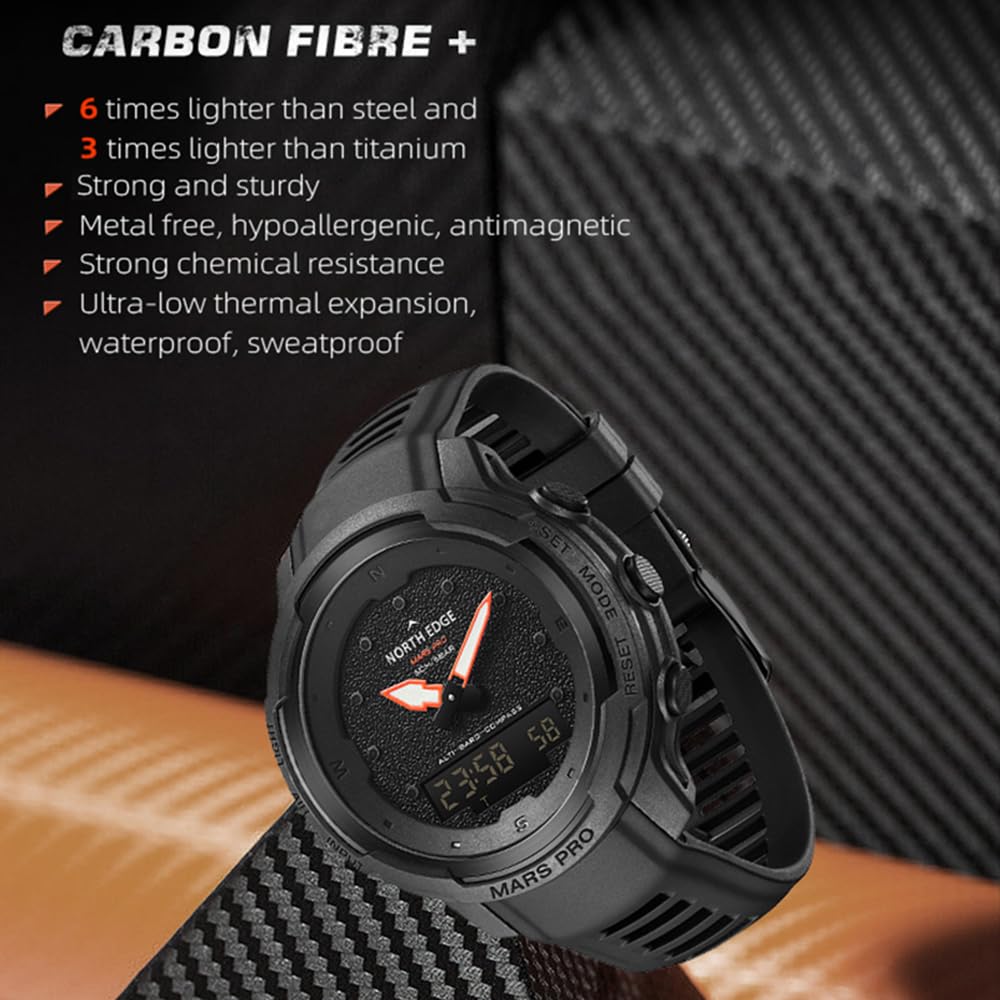 Jemora Reloj Despertador de Fibra de Carbono para Deportes al Aire Libre para Hombre, brújula, altímetro, barómetro, termómetro